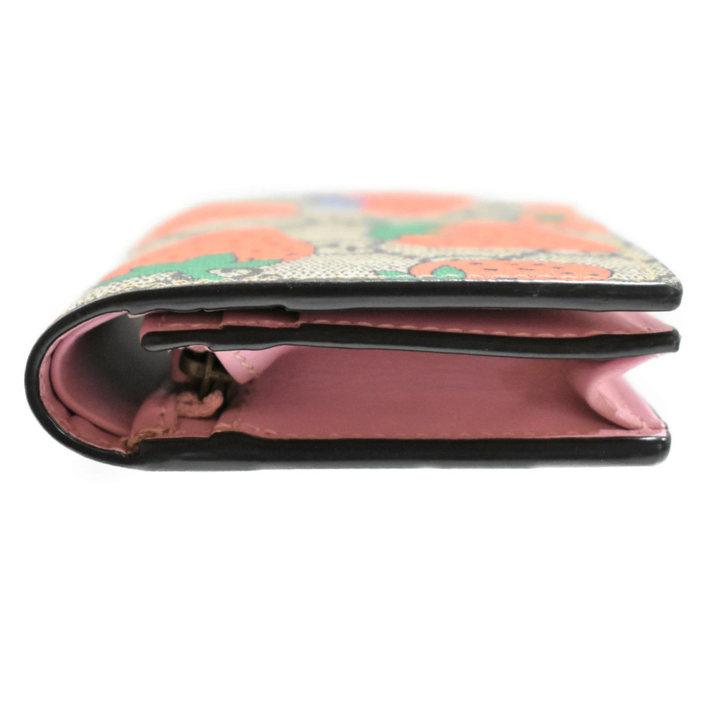 GUCCI GG Supreme Straw Tanberry Bi fold Wallet Beige Red Pink GG Leather - Picture 3 of 10